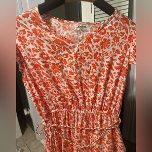 Orange and White Asymmetrical Sundress with Crew Neck
